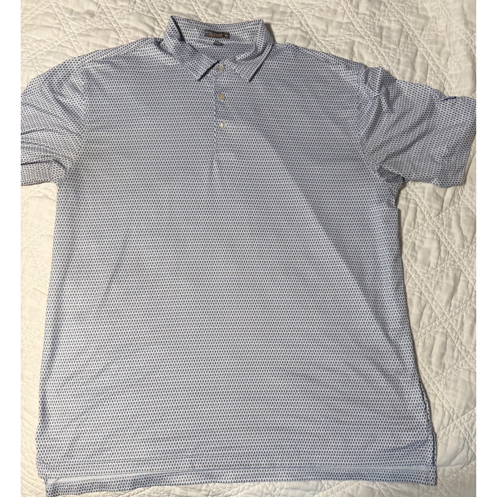 Peter Millar Summer Comfort Polo Shirt Mens XXL Blue White Light Bulb Print Golf